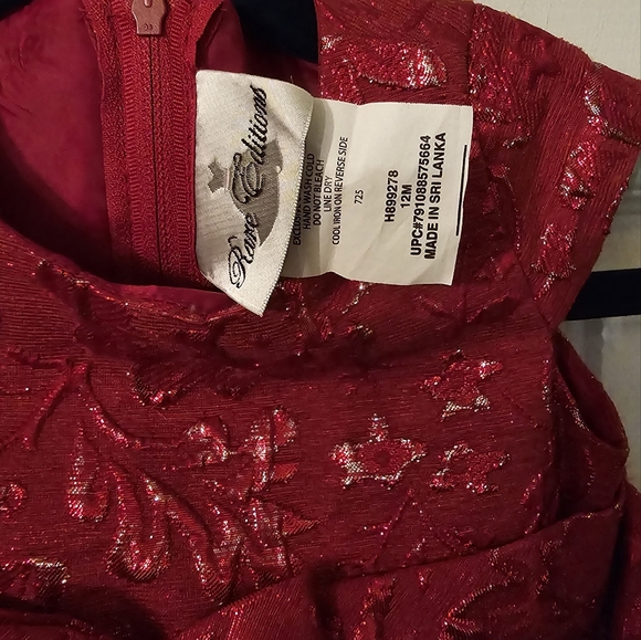 Baby Girl Rare Editions Red Jacquard Floral Dress Size 12M - Picture 3 of 3